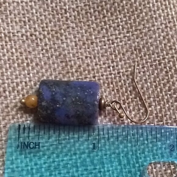 Minimalist! Night Sky + Stars! Deep Blue Speckled Jasper Earrings - Picture 5 of 7